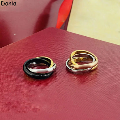 Donia jewelry luxury fashion new three-ring three-color glossy titanium steel ring European and American fashion ring