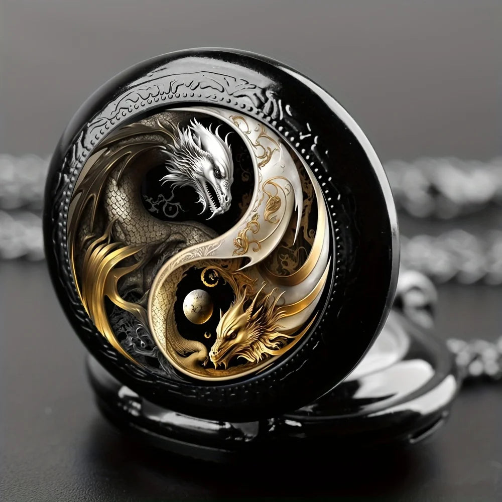 Vintage Inspired Double Dragon Pocket Watch