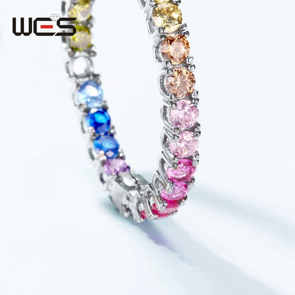 WES 925 Sterling Silver Earrings for Woman Friends Rainbow Colorful Zicron 3*3mm Anniversary Christmas Party Birthday Gifts