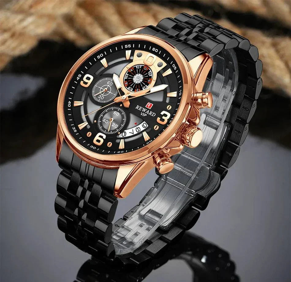 REWARD New Mens Watches Stainless Steel Luxury Waterproof Chronograph