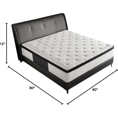 Queen Mattress,12 Inch Queen Size Mattresses Memory Foam Hybrid White Mattress in a Box,Provide Support Improve Sleep Mattresses