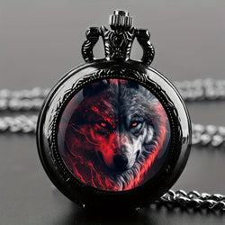 Vintage Wolf Animal Design Quartz Pocket Watch.