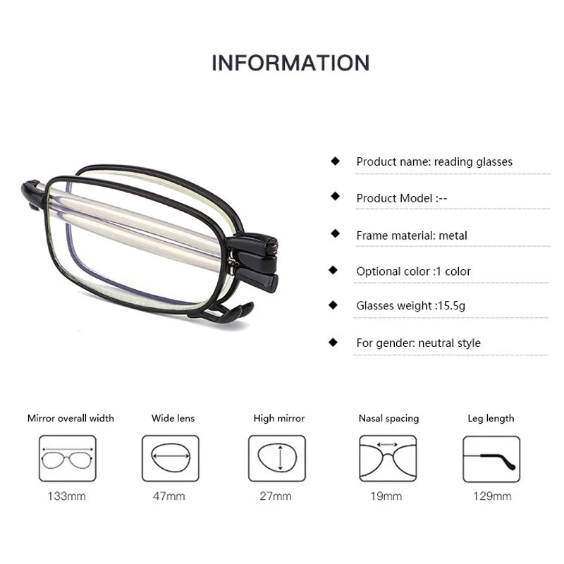 Titanium Alloy Folding Reading Glasses Foldable Presbyopia Men Women Ultra light Eyewear With Case Anti Blue Light 1.0 1.5 2.0