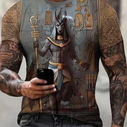 Men's Tops 3D Ascender Pharaoh Printed Pattern T-Shirt Casual Fashion Round Neck Men's Short Sleeve Sports Casual Clothing