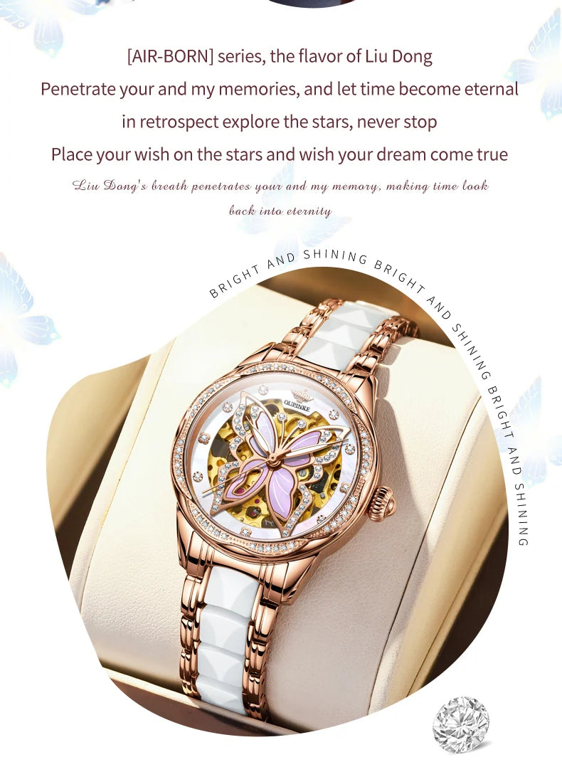 OUPINKE 3239 Hollow Skeleton Mechanical Watch For Women Top Brand Luxury Original Wristwatch Synthetic Sapphire Mirror Watches