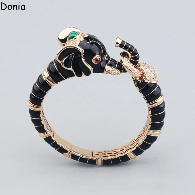 Donia Jewelry European and American fashion black elephant titanium steel micro-set zircon animal luxury bracelet