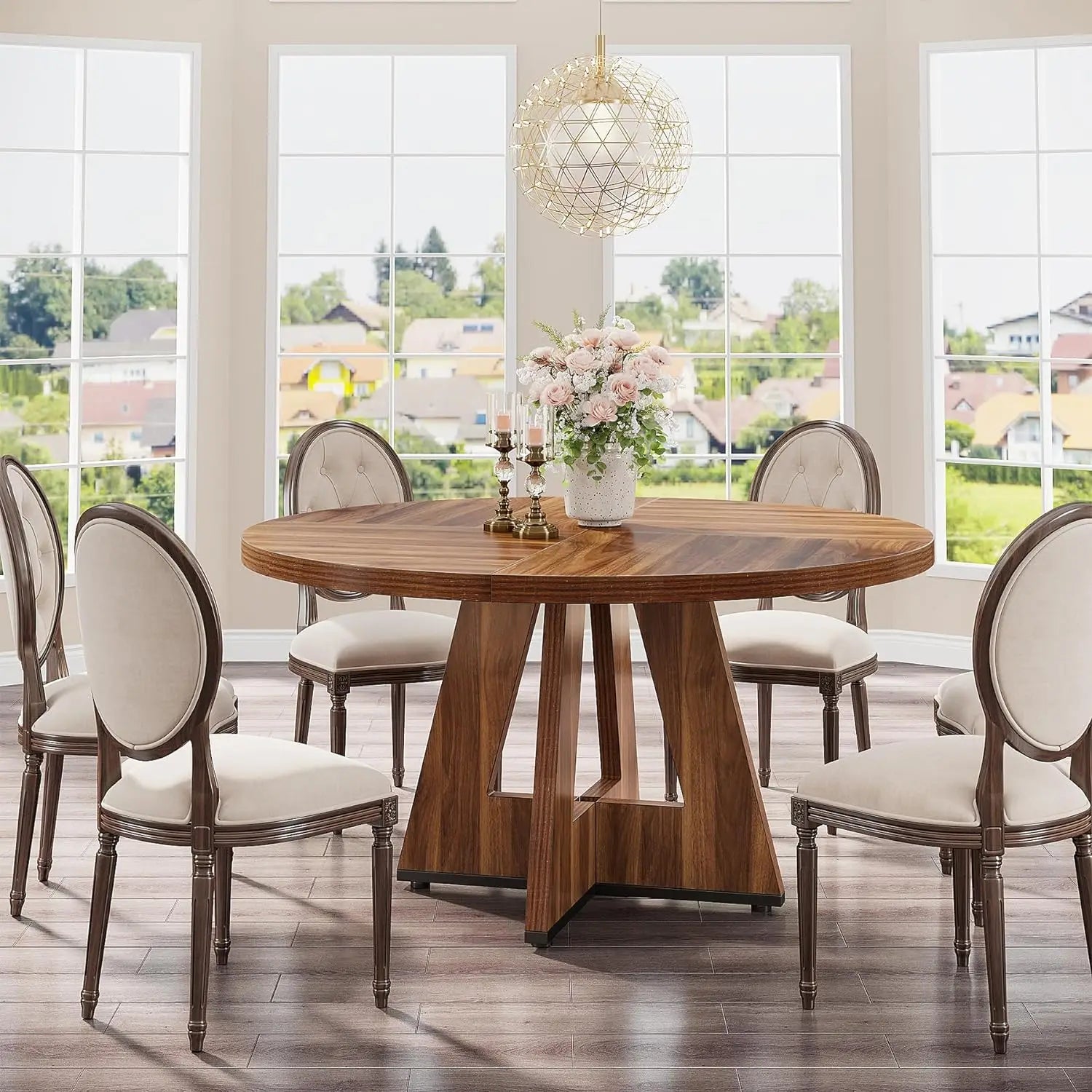 Round Dining Table for 4: 47 Inch Farmhouse Kitchen Table