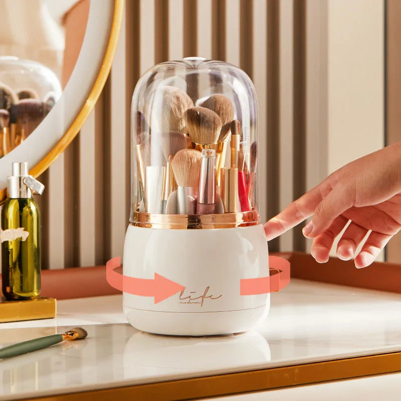 Makeup brush holder storage device with 360.