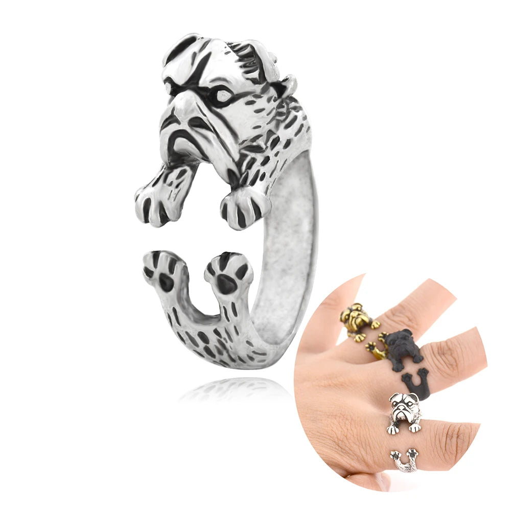 French Bulldog & English Bulldog Pet Ring Anel For Women Dog Animal Midi Finger Metal Rings For Girls Men Jewelry Gift