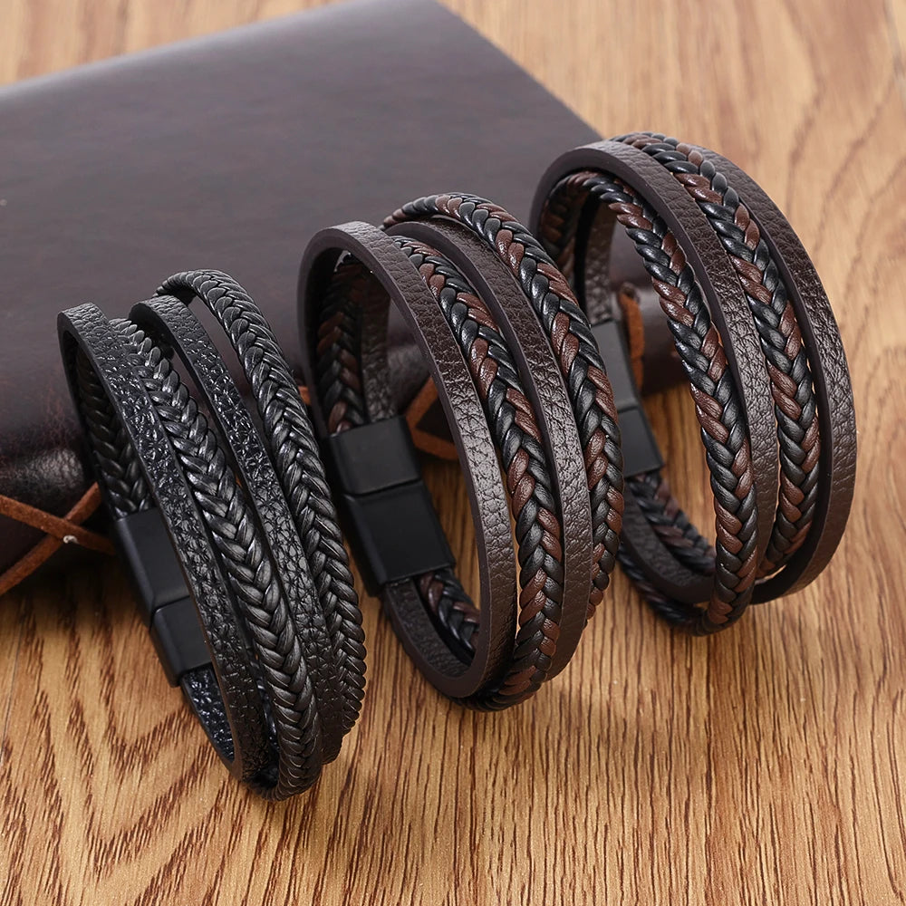 Fashion Magnetic Buckle Leather Bracelets for Men