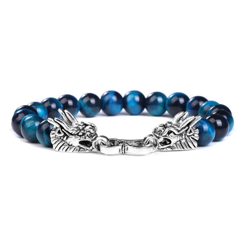 Fengshui Dragon Charm Bracelets For Women Men Natural Stone Bracelet 8MM Beads Lapis Lazuli Tiger Eye Lava Bangles Good Luck