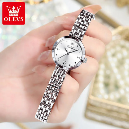 OLEVS Brand Fashion Silver Bracelet Quartz Watch for Women.