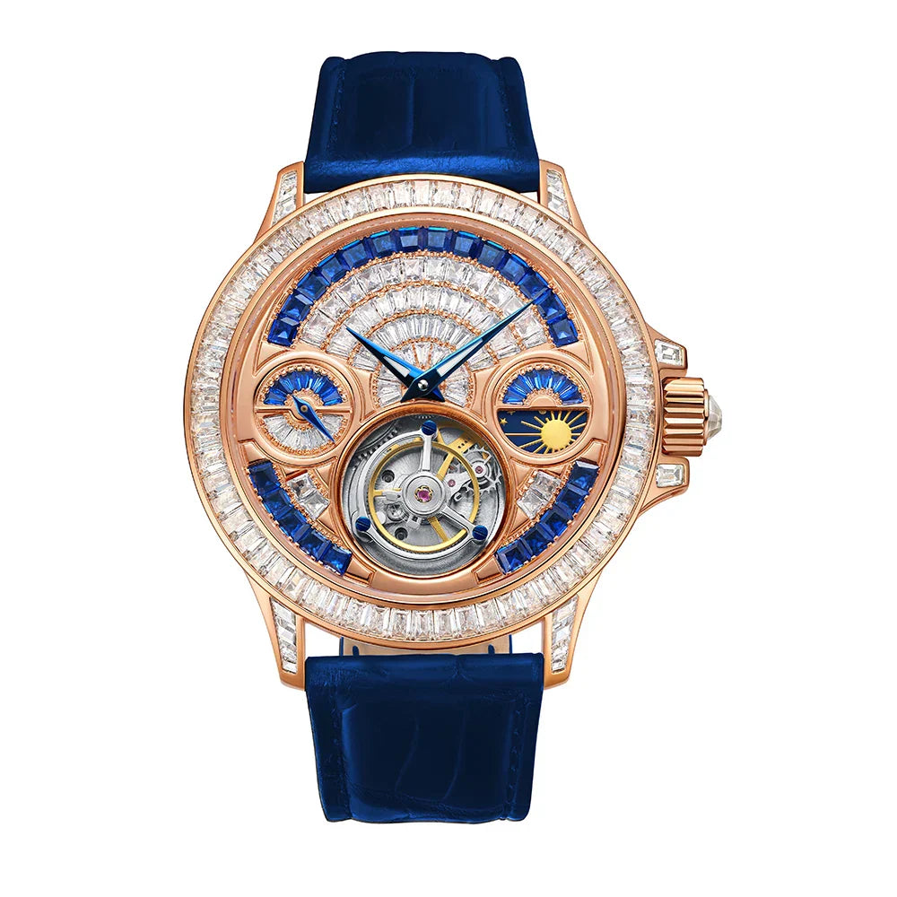 TIELBO Luxury Crystal Diamond Automatic Tourbillon Movement Man Watch