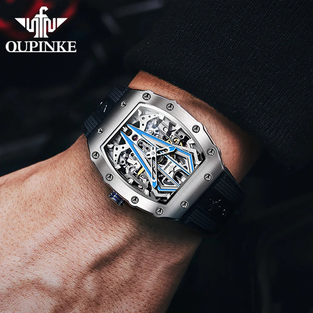 OUPINKE 3179 Automatic Watch for Men Silicone Strap Sapphire Mirror Waterproof Skeleton Mechanical Men&