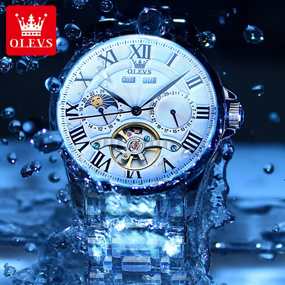 OLEVS Original Fashion Men's Watches Multifunctional Waterproof Moon.