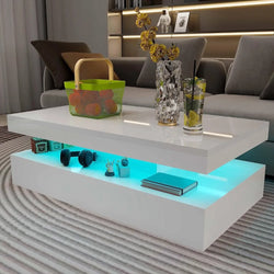 Green Coffee Table - High Gloss Modern Coffee Table with RGB LED Light for Living Room, Dining, and Salon