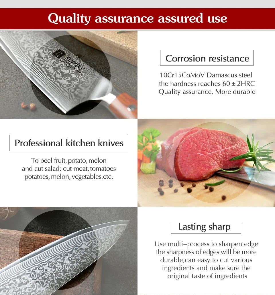 XINZUO 1-10 PCS Kitchen Knife 67 Layers Damascus Steel Chef Slicing Utility Paring Knife Steel Rosewood Handle Razor Sharp