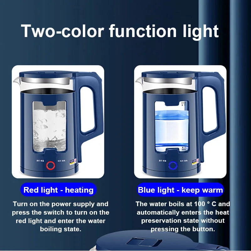 DMWD 2.2L Electric Kettle Quick Heating Hot Water Boiling Teapot Glass Blue Light Heater Pot Boiler Auto-Power Off Cooker 220V