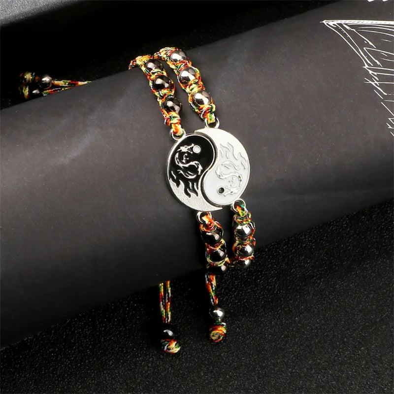 2Pcs/set Dragon Tai Chi Gossip Braided Bracelet.