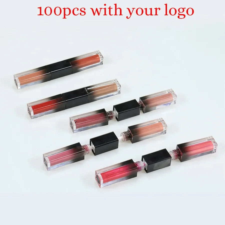 100pcs customizable double head long-lasting liquid lipsticks in matte multi-color options for private label branding.