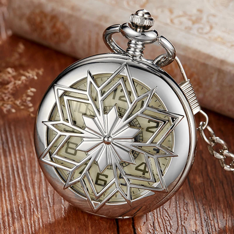 Maple Leaves Rhombus Luminous Mechanical Pocket Watch.