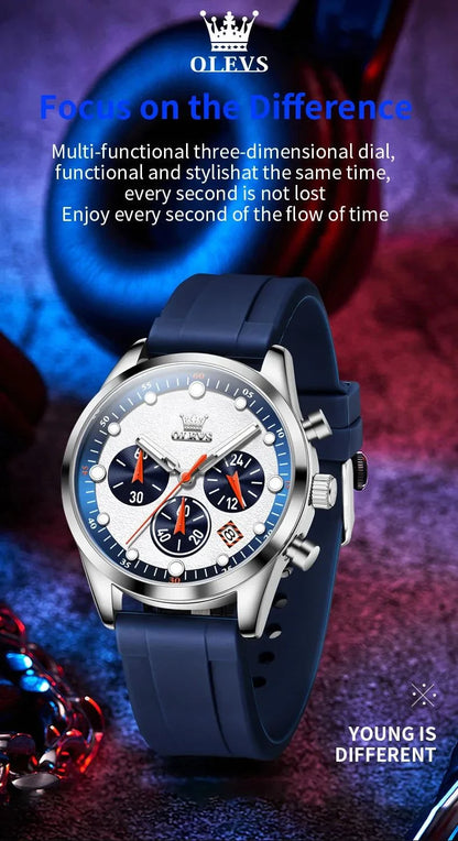 OLEVS 5602 New Sport Chronograph Quartz Watch For Men Waterproof Silicone Strap Man Watches Top Brand Fashion Hand Clock 2024