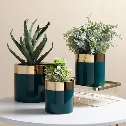 Light Luxury Phnom Dark Green Ceramic Flower Pot.