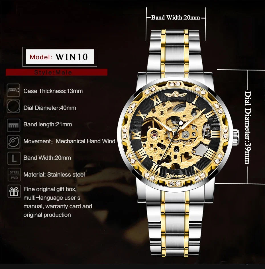 Winner Transparent Fashion Diamond Wrist Watch.