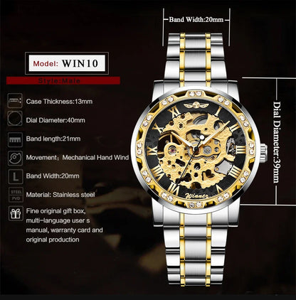 Winner Transparent Fashion Diamond Wrist Watch.