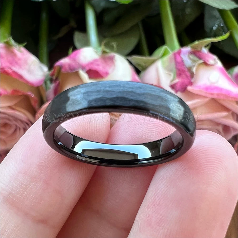 Men's Women's Wholesale Black Hammered Tungsten Cabide Wedding Band Engagement Rings Fashion Jewelry Domed Brushed Finish