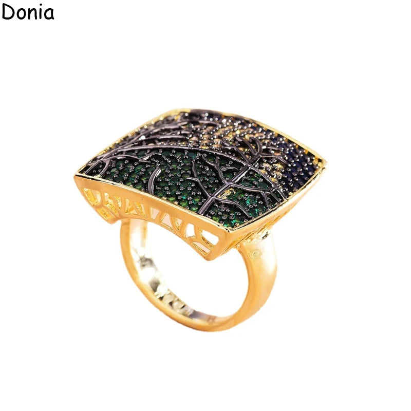 Donia Jewelry European and American fashion square copper micro-set zircon ring earrings set new luxury earrings ring gift