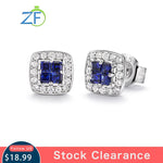 GZ ZONGFA Genuine 925 Sterling Silver Square Studs Earrings for Women Sapphire Emerald Ruby Gemstone Earrings Fine Jewelry