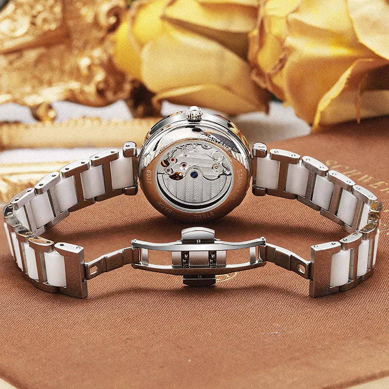 New Design Rotating Clover Automatic Mechanical Watches Women's Ceramics Wrsitwatches Fashionable Classic Clock Montre Femme