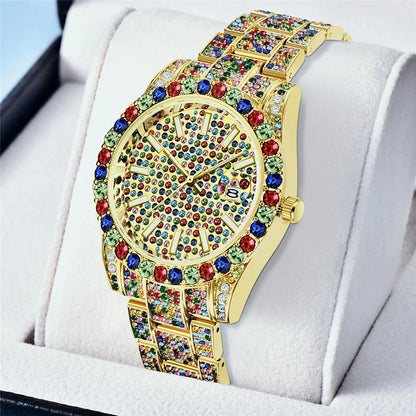 Luxury Watch Men Diamond Golden Wristwatch.