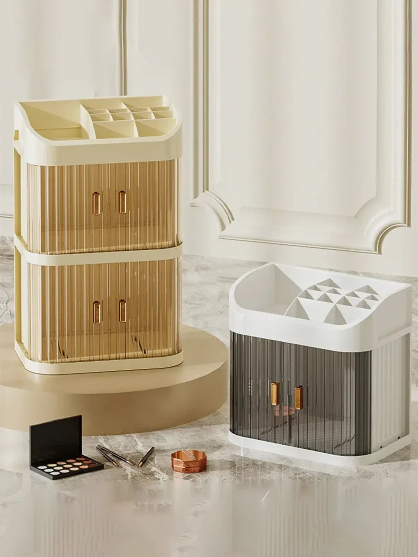 Luxury Desktop Dust Storage Drawer Type Organizer Plastic Makeup Bathroom Jewelry Box Organizer Dust-proof Skin Care Products