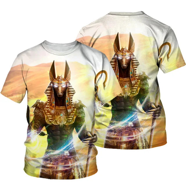 Men's T-shirt Summer Retro Style Fashion Egyptian Pharaoh Print Short Sleeve Tee Shirts Quick Dry Men's Crew Neck Loose Tops