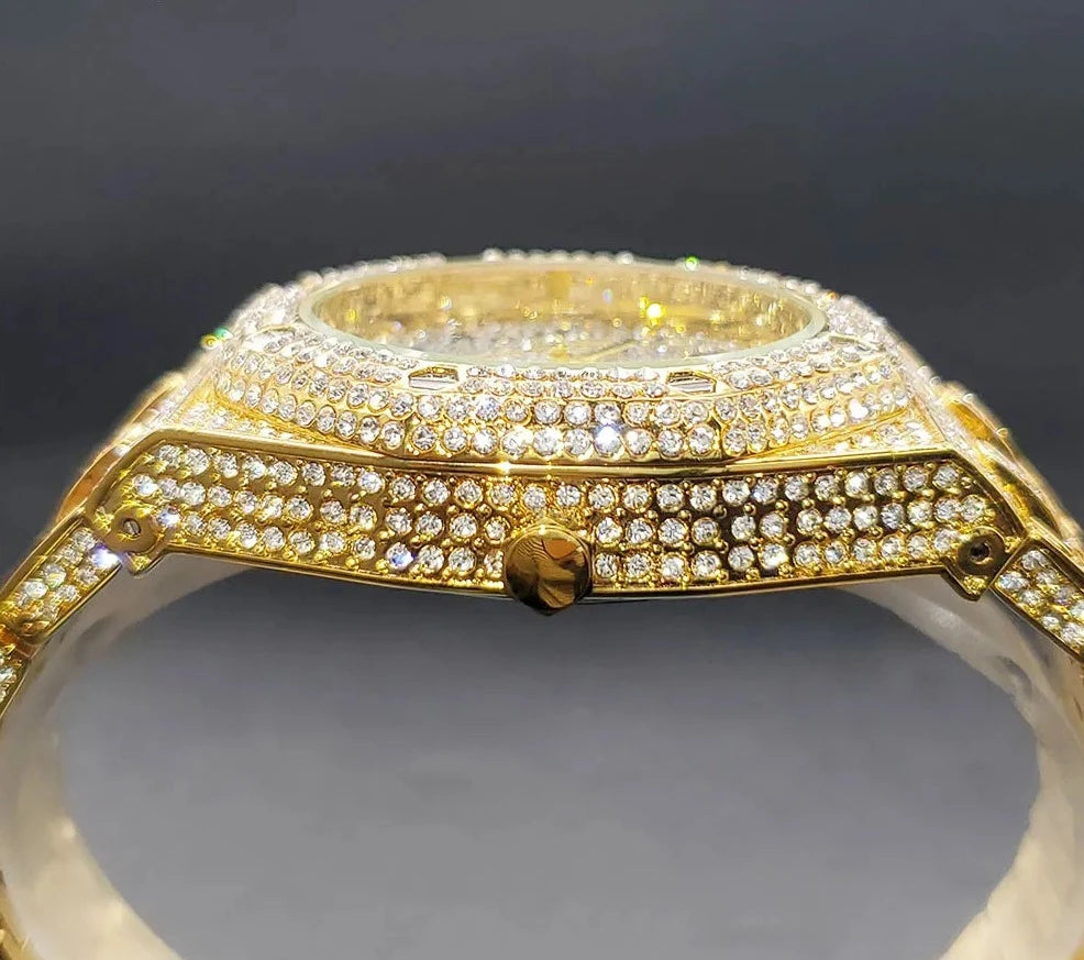 Male Luxury Watch Gold Octagon Diamond.