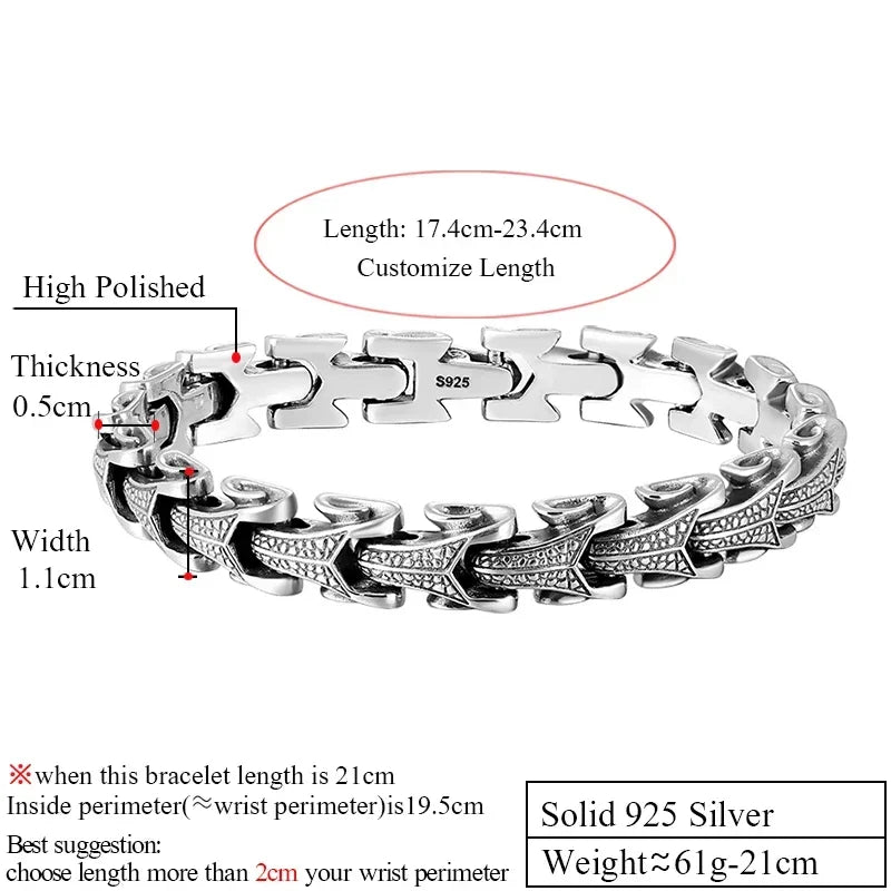 Gothic Solid 925 Sterling Silver Dragon Bracelet Men