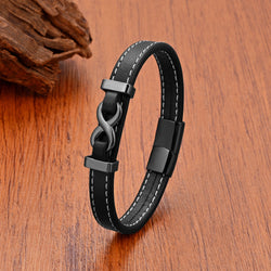 Charm Men Leather Bracelet Black Gold Color Infinity Pattern Stainless Steel Jewelry Accessories Friendship Bracelets for Women