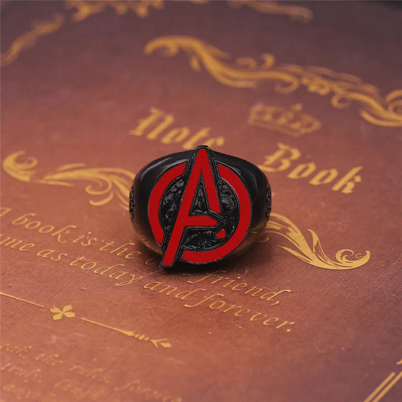 Disney Marvel The Avengers Logo Finger Rings Letter A Symbol Rings Fans Jewelry Gift Accessories Cosplay Props Men Women Gift