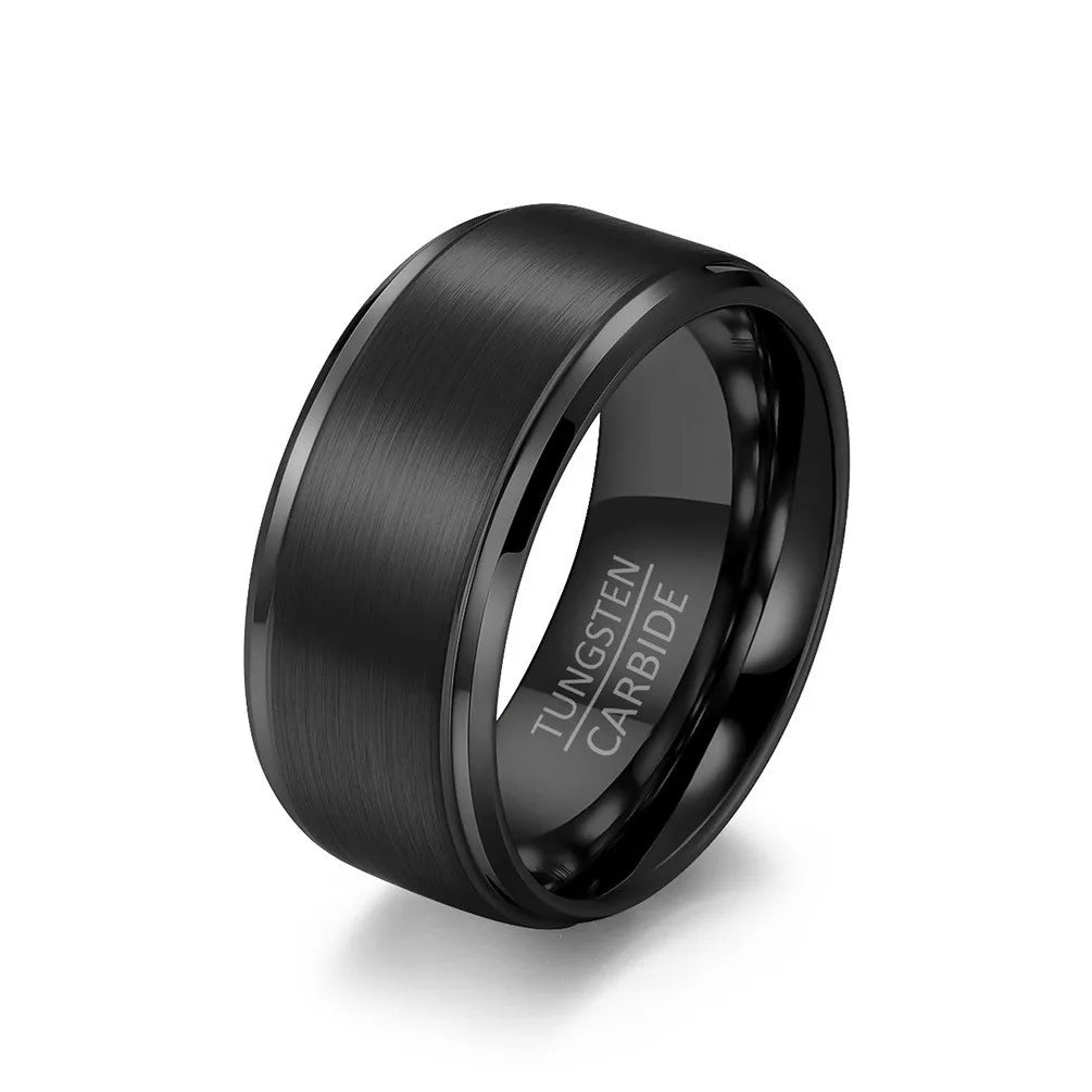 Tungsten Carbide Ring Brushed Matte Black Steel Ring Men and Women Couples Proposal Wedding Ring