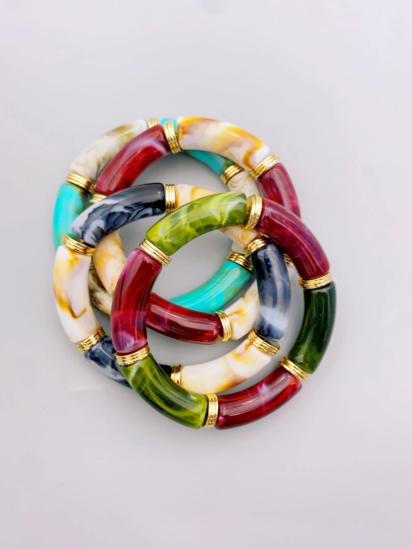 Colorful Acrylic Tube Stretch Bracelet for Women, Fashion Stylish Bangle Jewelry Couple Bangles Gift Jewelry