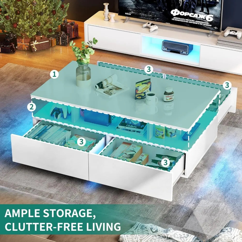 LED Coffee Table with Storage: Modern Functionality for Your Living Space.