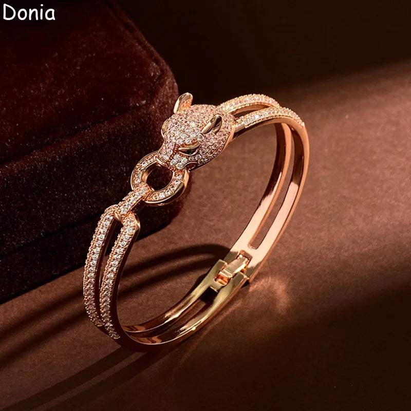 Donia jewelry new European and American fashion leopard titanium steel micro-set AAA zircon luxury retro bracelet