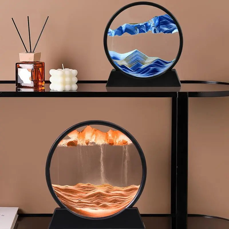 Quicksand Painting Sand Art Round Glass 3D Hourglass Deep Sea Sandscape In Motion Display Flowing Sand Frame for Home Deco