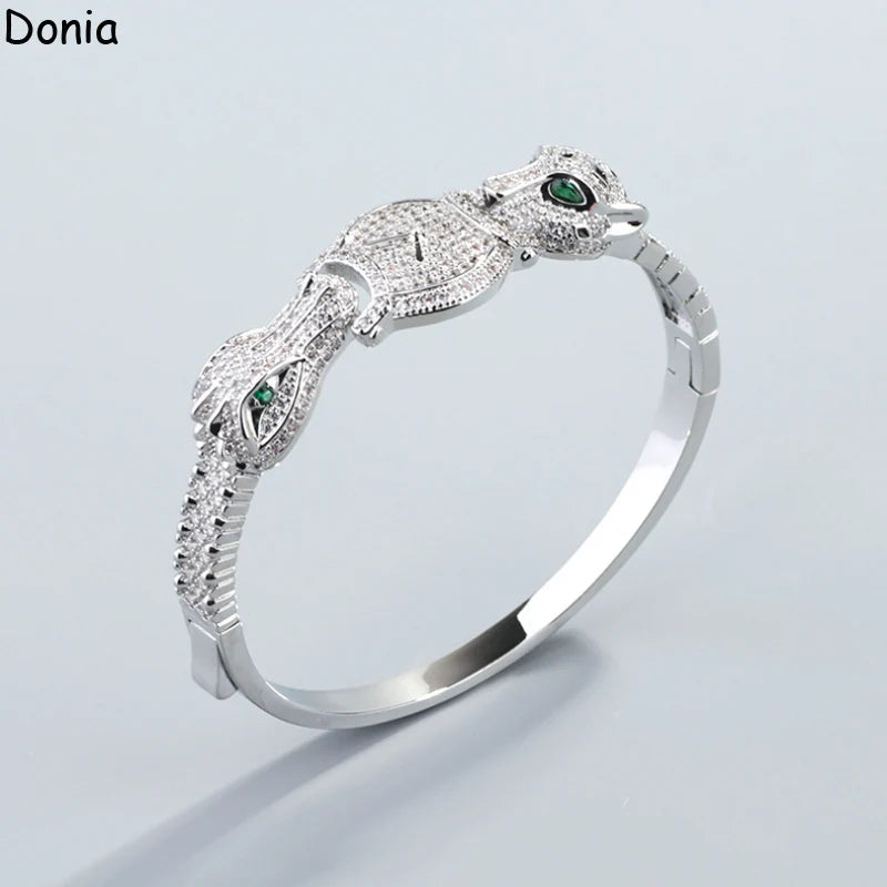 Donia Jewelry Euro-American Double-headed Leopard Crocodile Titanium Steel Micro Inset AAA Zircon Luxury Bracelet Ring