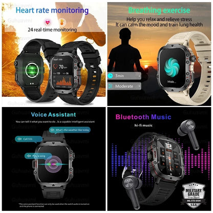 New Rugged Military Black Smart Watch Men For Xiaomi Android Ios 3ATM Waterproof Sport Fitness Ai Voice Smartwatch Outdoor 2024