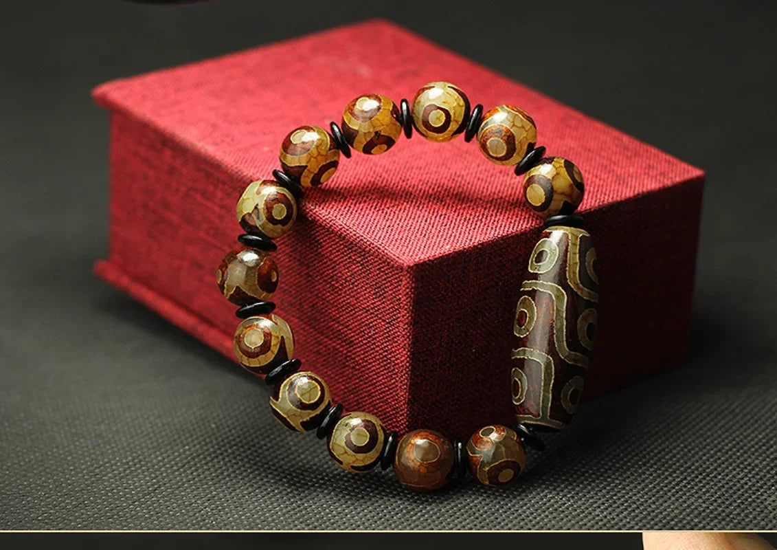 Healing Stone Natural Tibetan Dzi Agates Bracelet for Women Men Grey Green Agat Charm Ruyi Dragon Three Eye Dzi Beads Bracelet