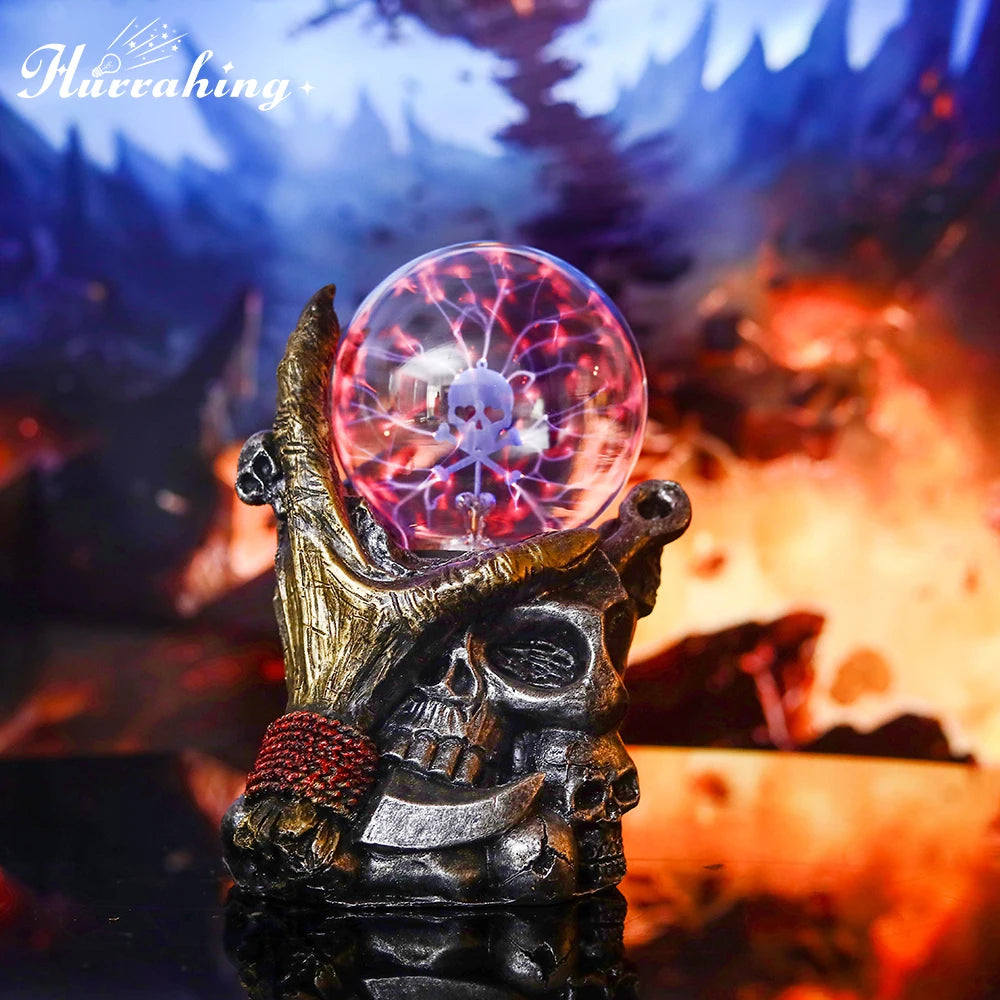 Five-fingered Grimace Crystal Plasma Light with skull design and plasma lightning effect in a captivating background