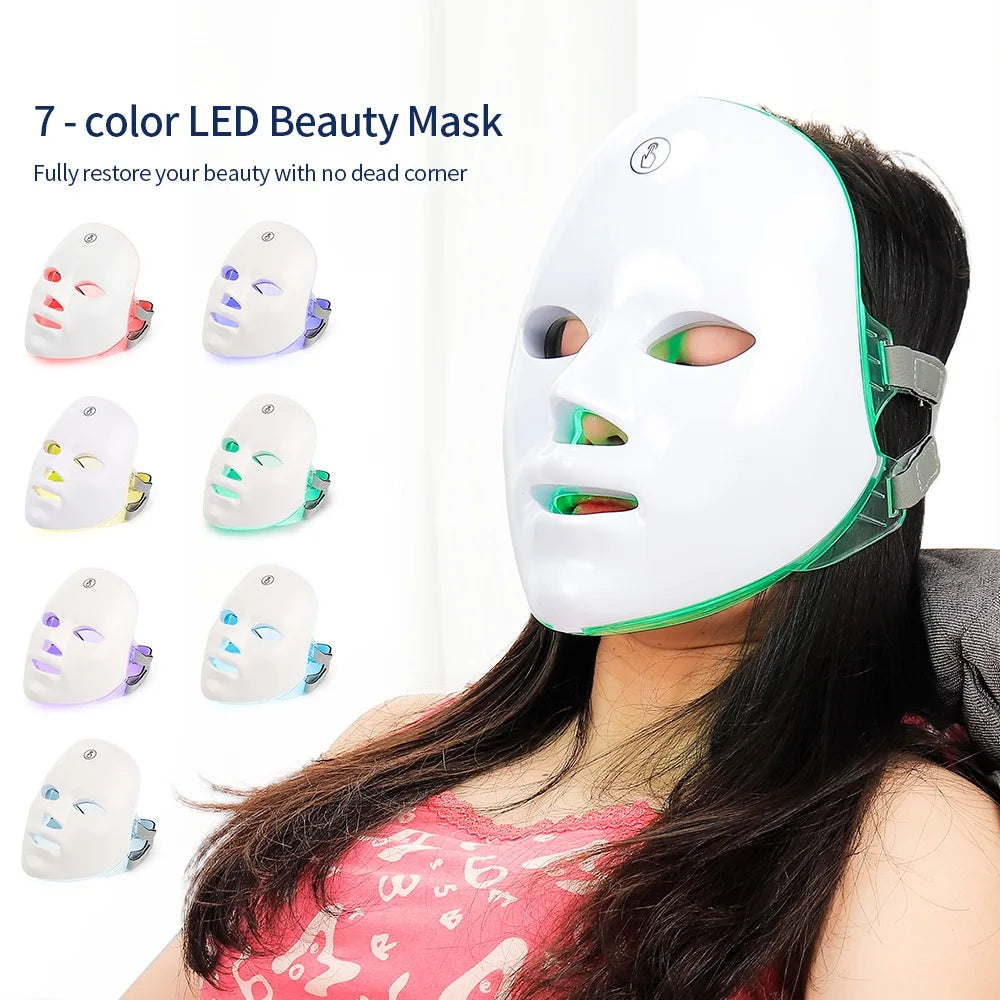 7 Colors Photon Facial LED Mask Red Light Therapy Anti Aging Face Neck Beauty Mask Relaxation Treatment Anti-Wrinkle Skin Care